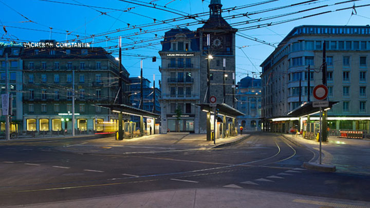 Praça em Genebra iluminada pela Philips