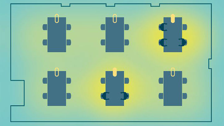 Iluminação energeticamente eficiente em ação assim que a primeira pessoa entra no espaço de trabalho