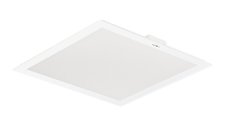 A SlimBlend quadrada oferece efeitos que aumentam o conforto, tal como iluminação difusa que se integra na arquitetura do seu teto